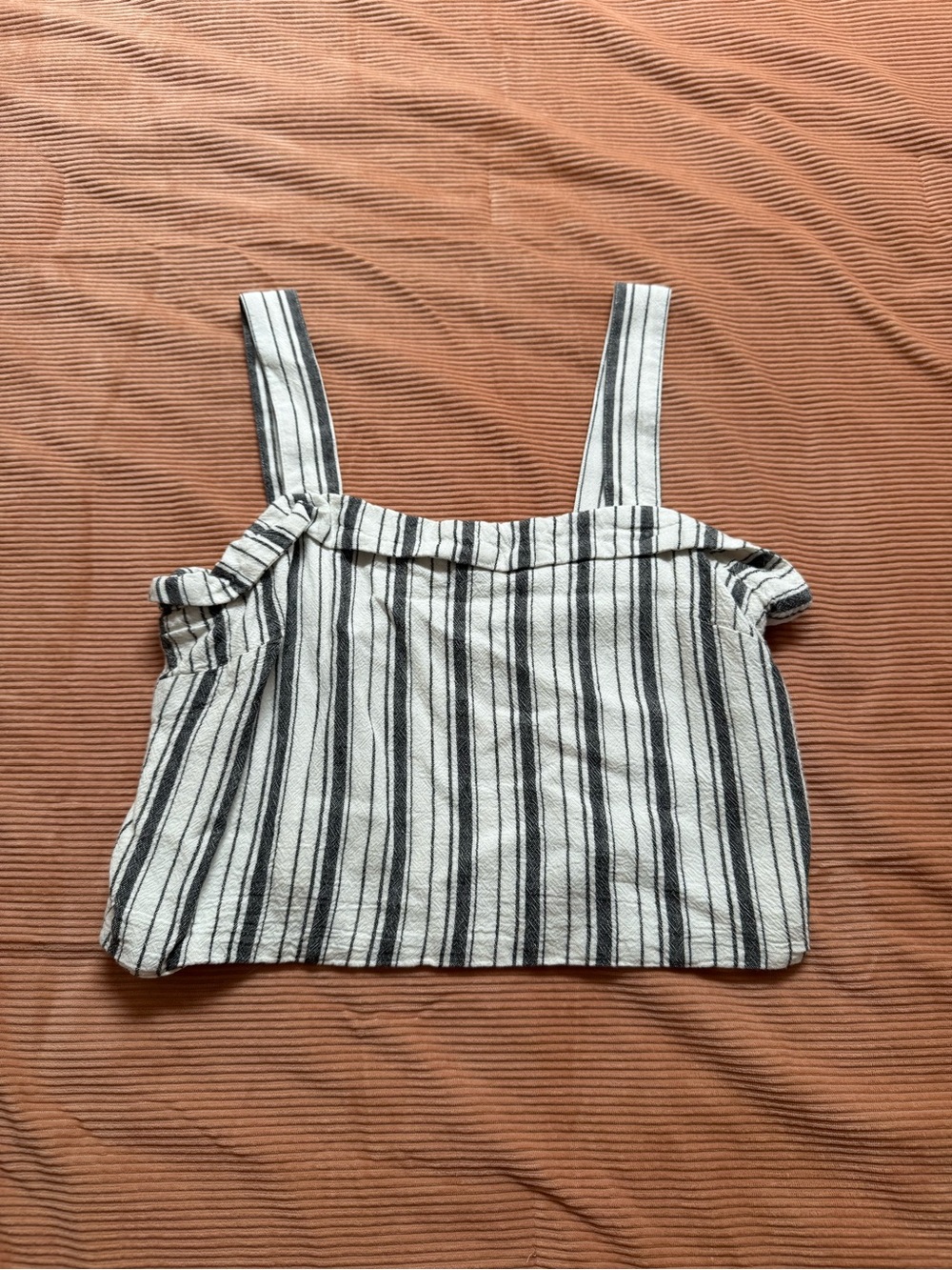 American Eagle Outfitters White and Black Striped Square-Neck Crop Tank